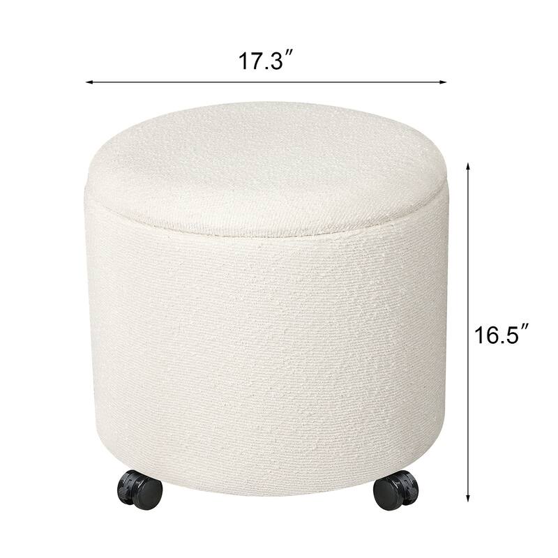 Adeco Faux Leather Round Storage Ottoman with Tufted