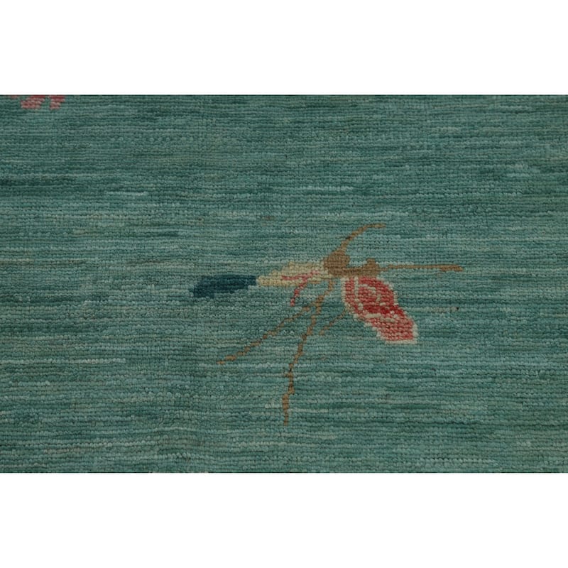 Hand Knotted Oriental 100% Wool Carpet Traditional Floral Navy Blue & Blues Art Deco Area Rug - 11' 10'' X 9' 1''