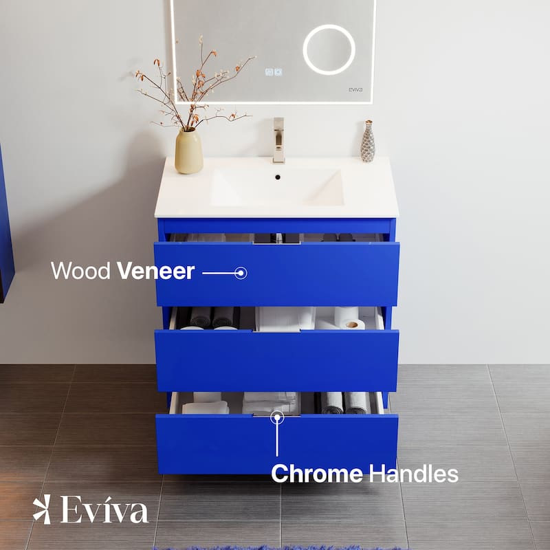 Eviva Malmo 32"W Blue Bath Vanity with Porcelain Integrated Sink