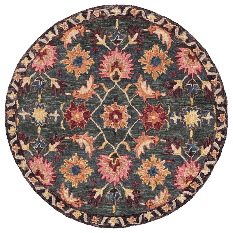 SAFAVIEH Handmade Aspen Miloranka Boho Floral Wool Rug - 5' Round - Teal/Pink