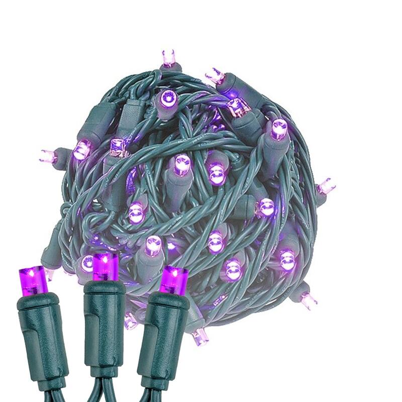 50 Light LED Christmas Mini Light Set, Patio Lights, Warm White, Green Wire, 25’ - Purple