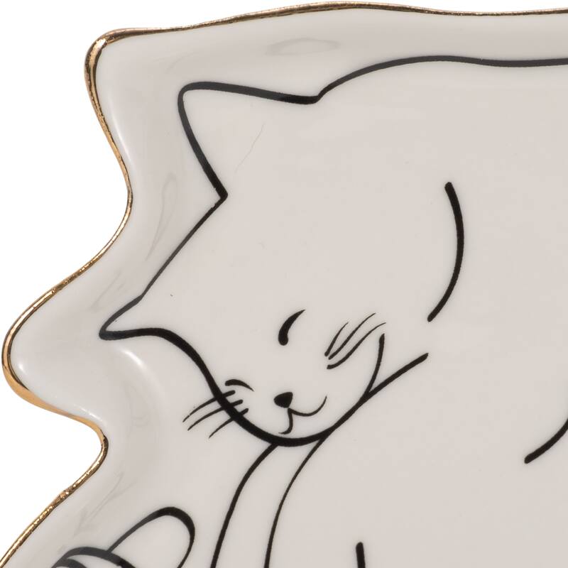 Sagebrook Home Dog and Cat Trinket Tray With Gold Detail, White/Black