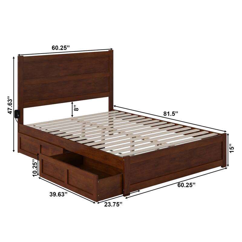 NoHo Queen Bed with Footboard and 2 Drawers in Walnut