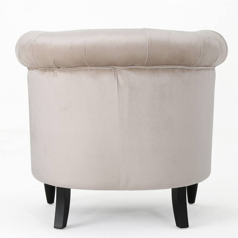 Modern 32.75" Velvet Button Tufted Club Chair with Turned Birch Wood Legs and Nailheads