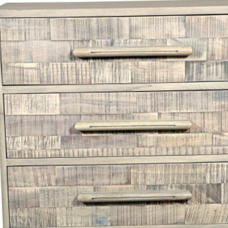 HomeRoots 35" Gray Carved Geometric Solid Wood Five Drawer Dresser