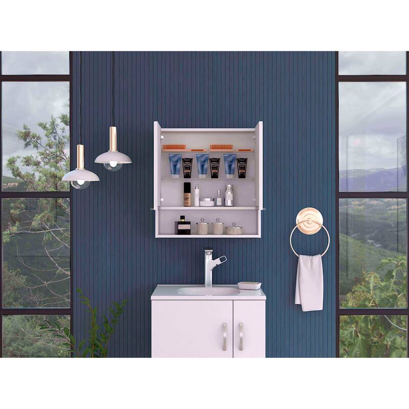 Rectangle Medicine Cabinet with Mirror, Two Doors, 4 Interior Shelves, White Finish, Perfect for Bathroom Storage
