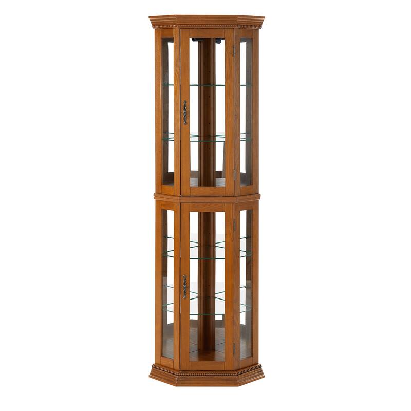 Corner Display Curio Cabinet with Glass Shelves (Bulb Not Included)