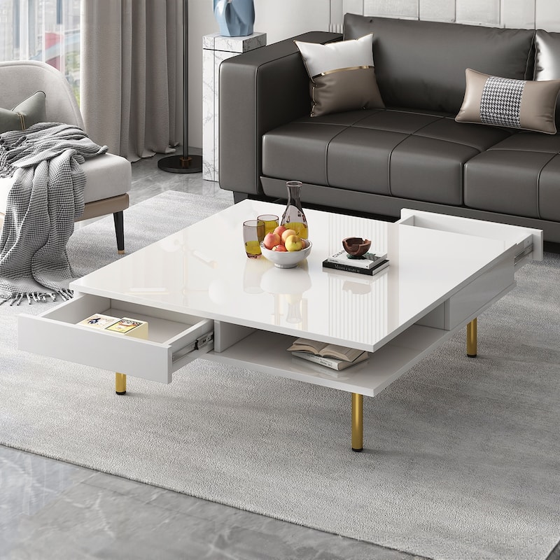 Particle Board Coffee Table With Drawers - White