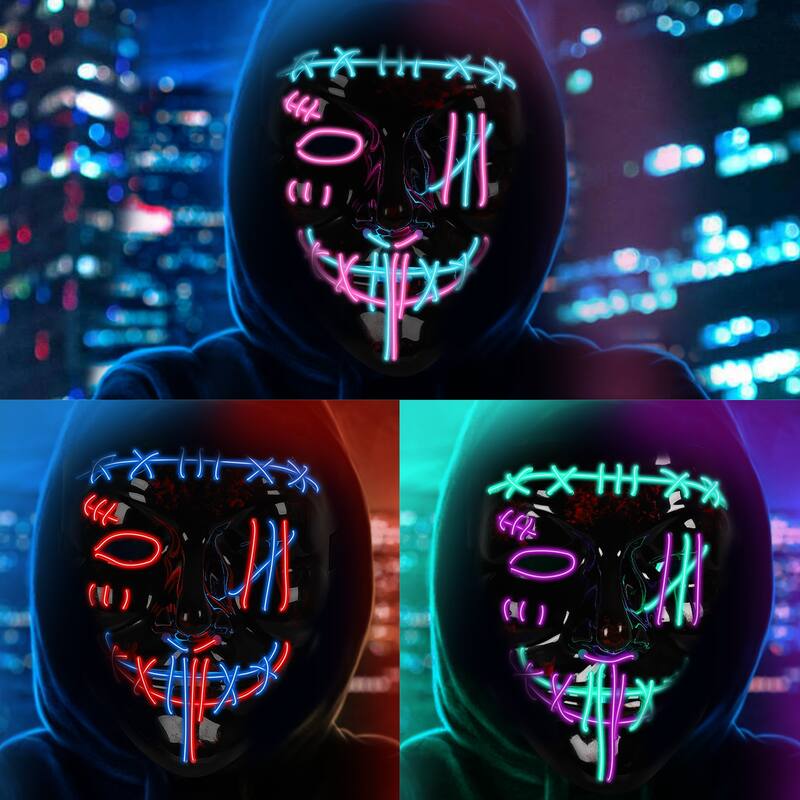 3 PACK Halloween Scary Mask LED Mask LED Purge Mask LED Light Up Mask for Halloween Costume