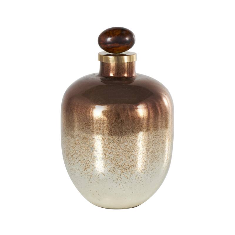 Copper Glass Speckled Ombre Living Room Decorative Jars with Textured Top Knob and Gold and Beige Accents