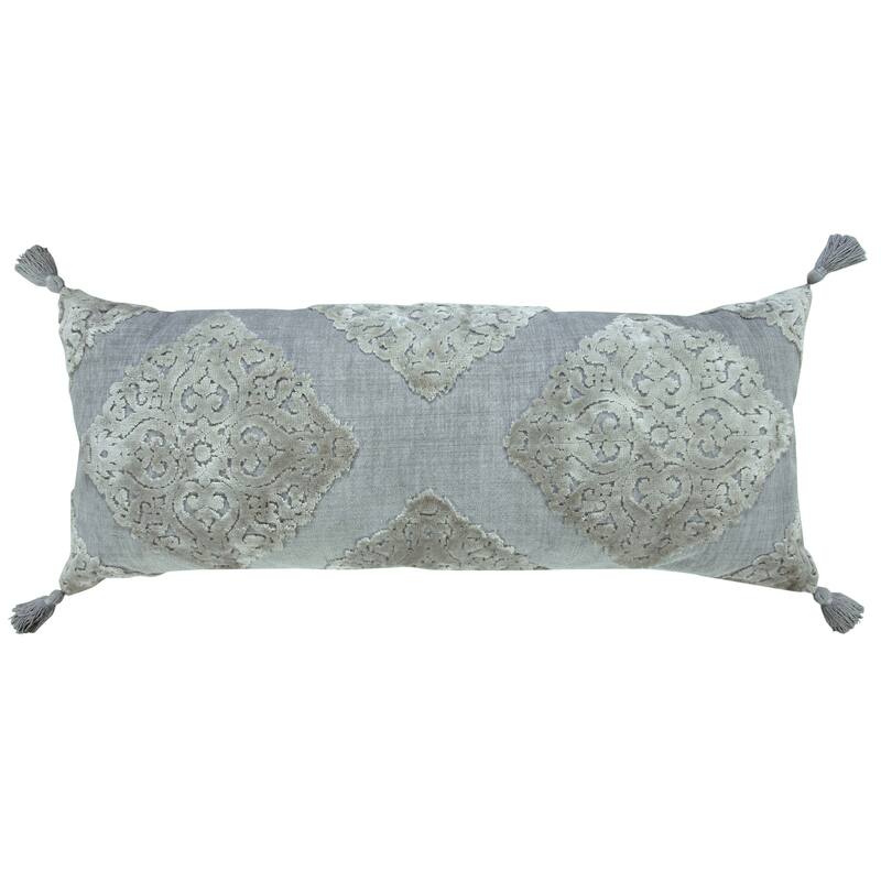 Sevita Silver Gray Traditional Textured Medallion Throw Pillow