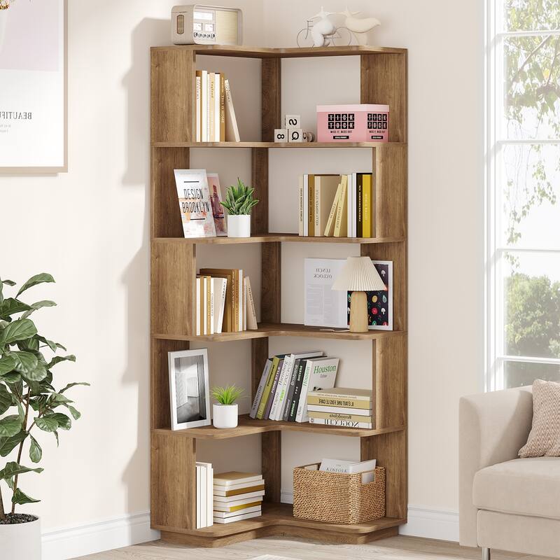 6-Tier Corner Bookshelf, 64.9 Inch Industrial Bookcase with Baffles