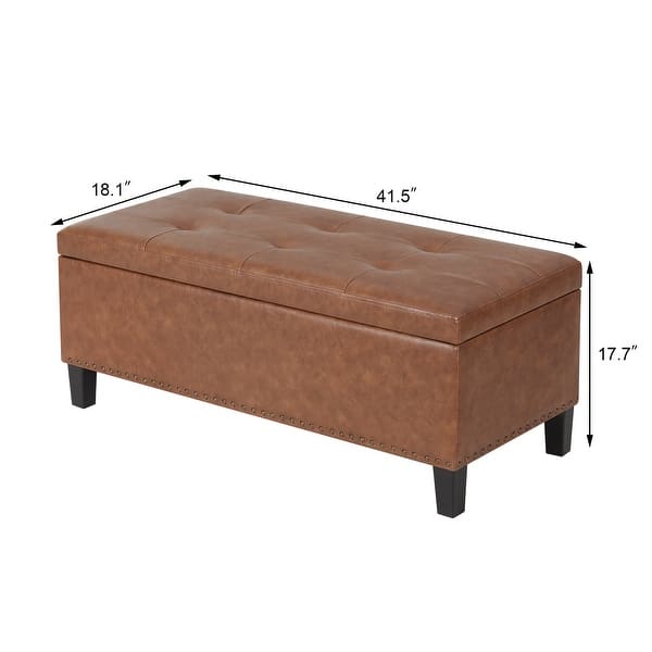 dimension image slide 2 of 5, Adeco Storage Ottoman 41" Tufted Bench for Living Room Bedroom