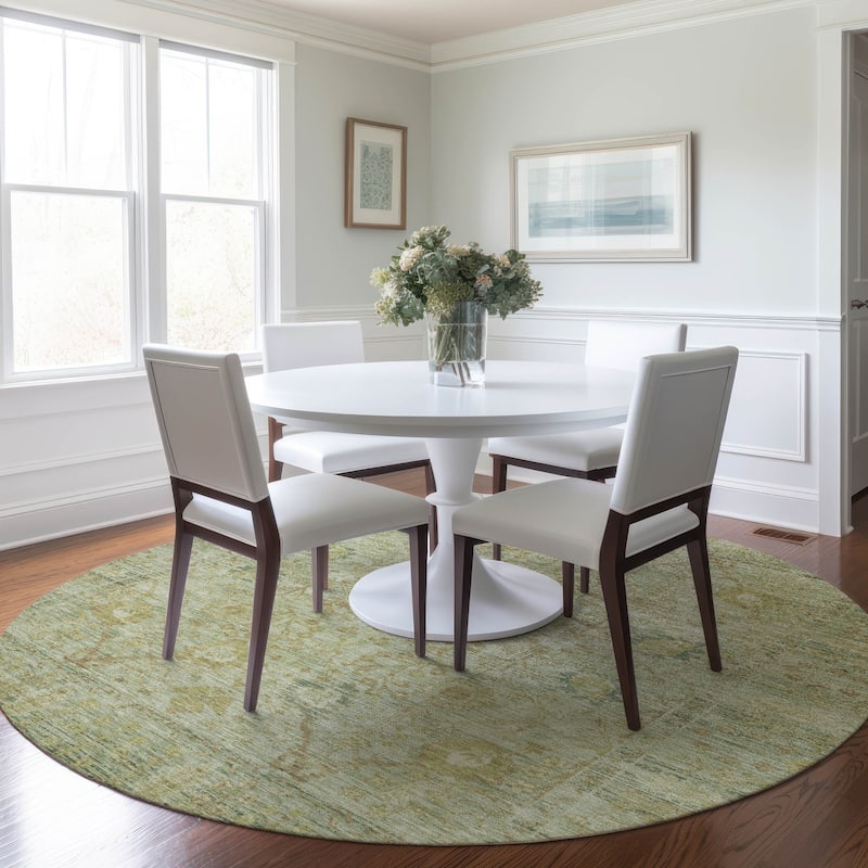 Machine Washable Indoor/ Outdoor Vintage Traditional Chantille Rug - Sage - 8' x 8'
