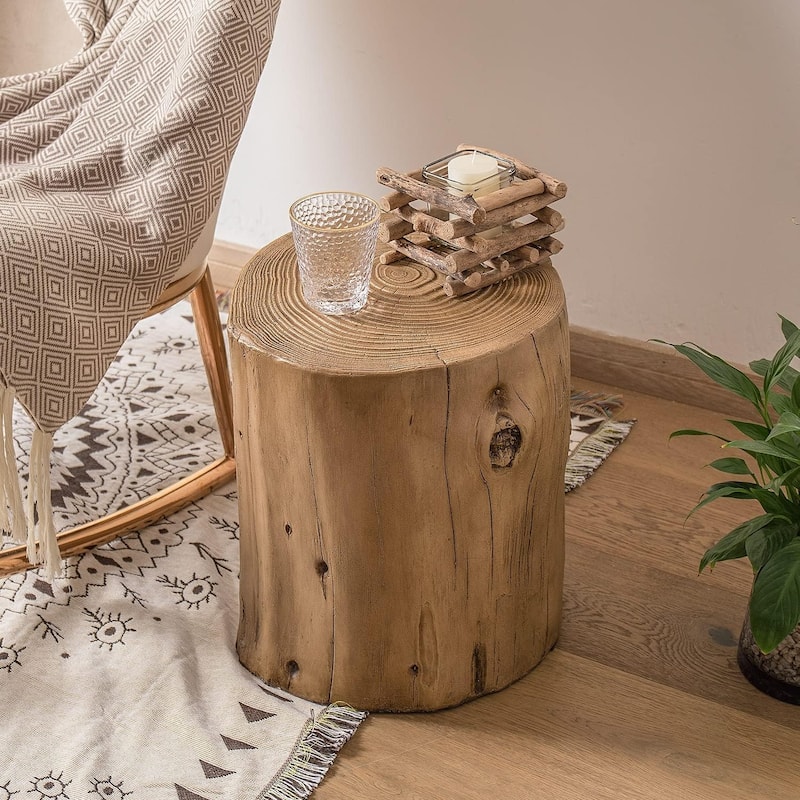 COSIEST Outdoor Wood Tree-Trunk End Table