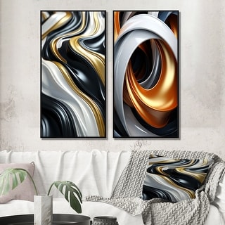 Designart "Liquid Gold Black White Abstract Minimal Spiral II" Abstract ...