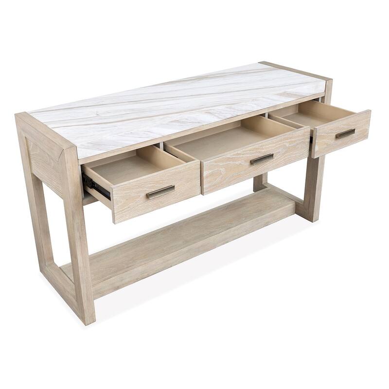 Magnussen Home Preston Gallery Buff and Antique Silver Rectangular Sofa Table - 50''W x 17''D x 28''H