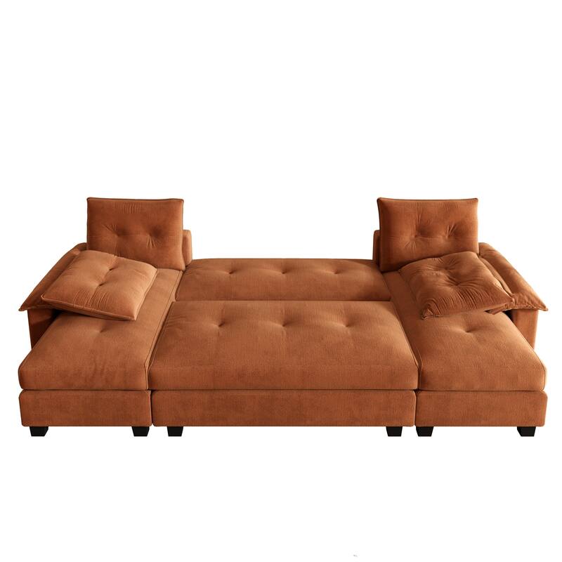 104.7" U-Shaped Sleeper Sofa, Convertible Sectional Couch with Pull-Out Bed, Removable Armrests, USB Ports & Chaise Lounge