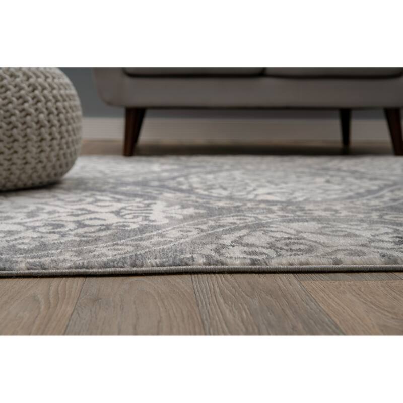 Porch & Den Pascuzzi Distressed Floral Damask Area Rug