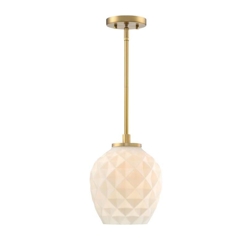 Dita Classic Brushed Gold 9 in. Bell Pendant with Etched Opal Glass Shade