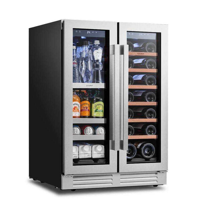 Ca'Lefort 24 inch 20 Bottle/ 60 Can Beverage Wine Cooler Dual Zone French Door Fridge