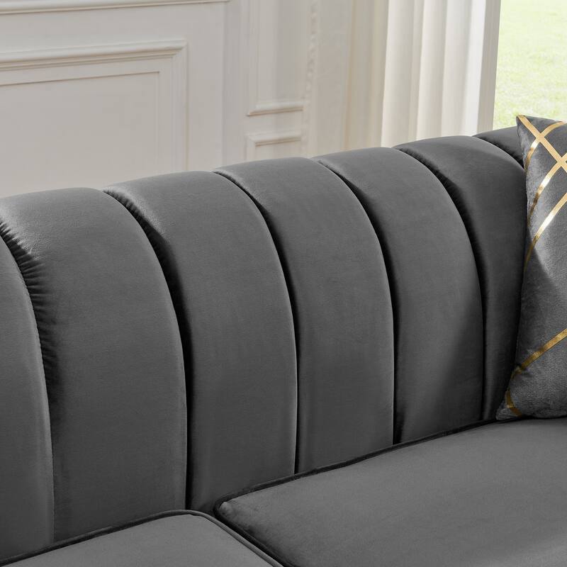 Velvet Chesterfield 3 Seater Sofa, Button Tufted Upholstered Sofa, Lounge Sofa with Stainless Steel Accents & Metal Legs