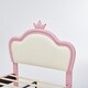 preview thumbnail 9 of 7, Princess Twin Bed with Crown Headboard, Upholstered Frame, Storage Pocket, Pink