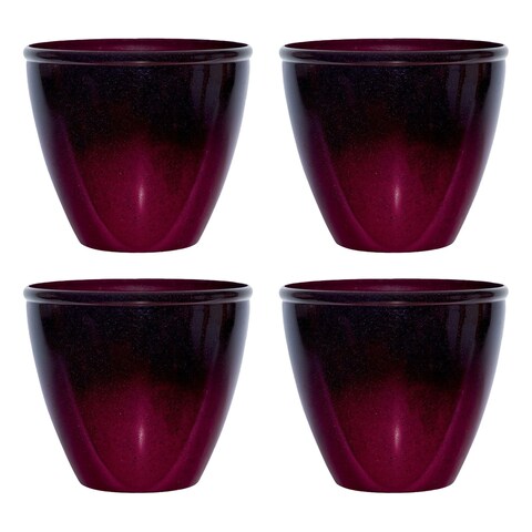 Suncast Seneca 16" Ombre Resin Plant Flower Planter Pot, Red/Plum 4pk