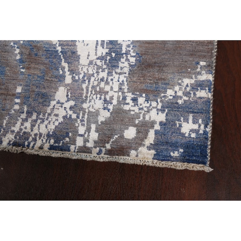 Wool/ Silk Vegetable Dye Modern Abstract Oriental Runner Rug Handmade - 3'0" x 12'3"