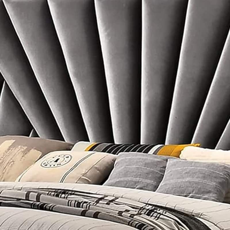 Ino Wingback King Bed, Nailhead Trim, Gray Tufted Velvet Upholstery