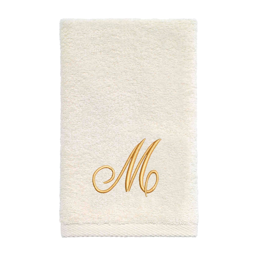 Avanti Linens Ivory/Gold Script Monogram Fingertip Towel Letter M - Fingertip Towel