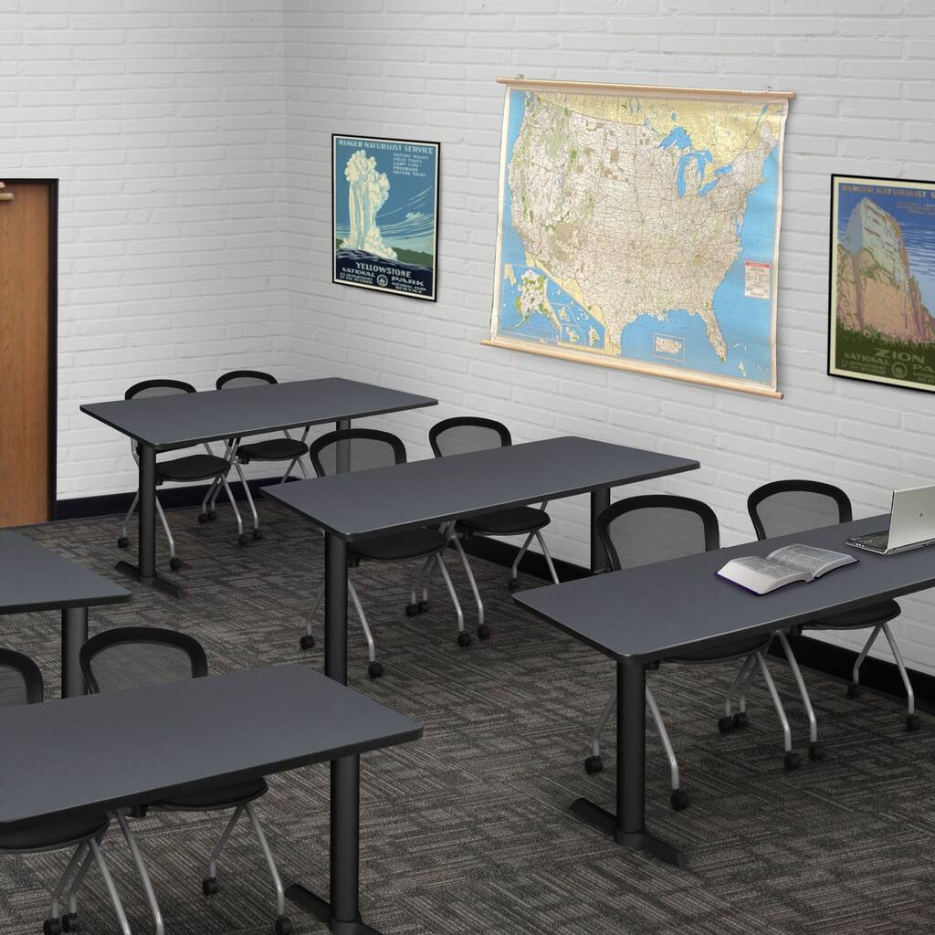 60" x 24" Training Table- Grey & 2 Nesting Chairs- Black