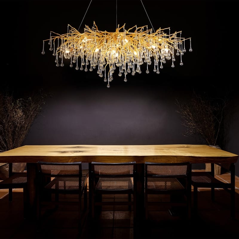 KAYLA 47" 13-Lights Gold Luxury Crystal Linear Chandelier, Modern Tree Branch Chandelier - N/A