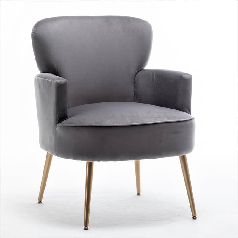 US Pride Furniture Stylish Velvet Armchair with Gold Metal Legs Comfortable Accent Chair - Grey