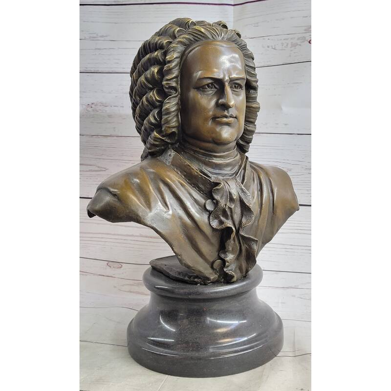 Johann Sebastian Bach Clical Composer Bronze Bust Sculpture Statue On Marble Base