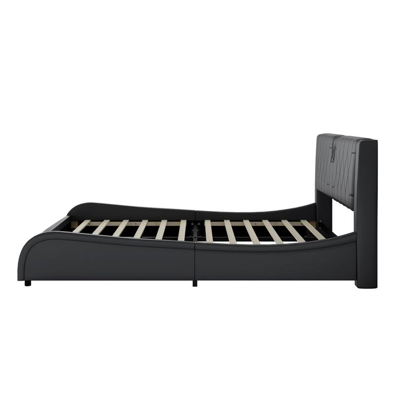Luxurious Faux Leather Upholstered Platform Bed with Bluetooth Speakers and RGB LED Light