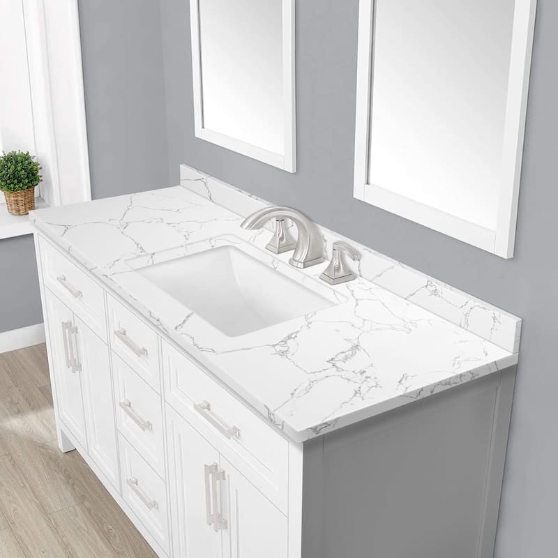 PROOX Bath Vanity Cultured Marble Counter Top Rectangle Porcelian Sink