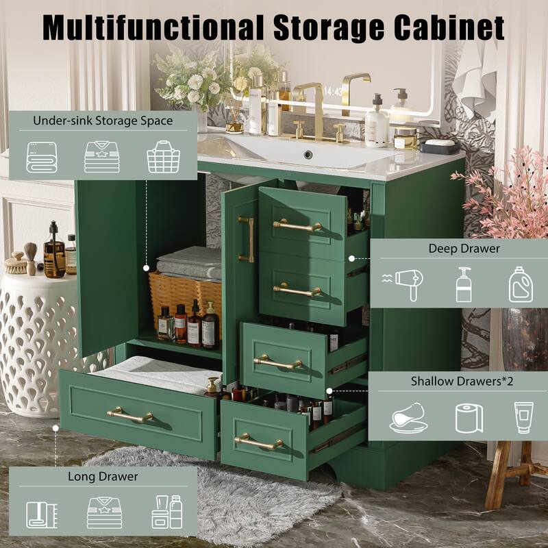 36" Traditional Bathroom Vanity with Ceramics Sink