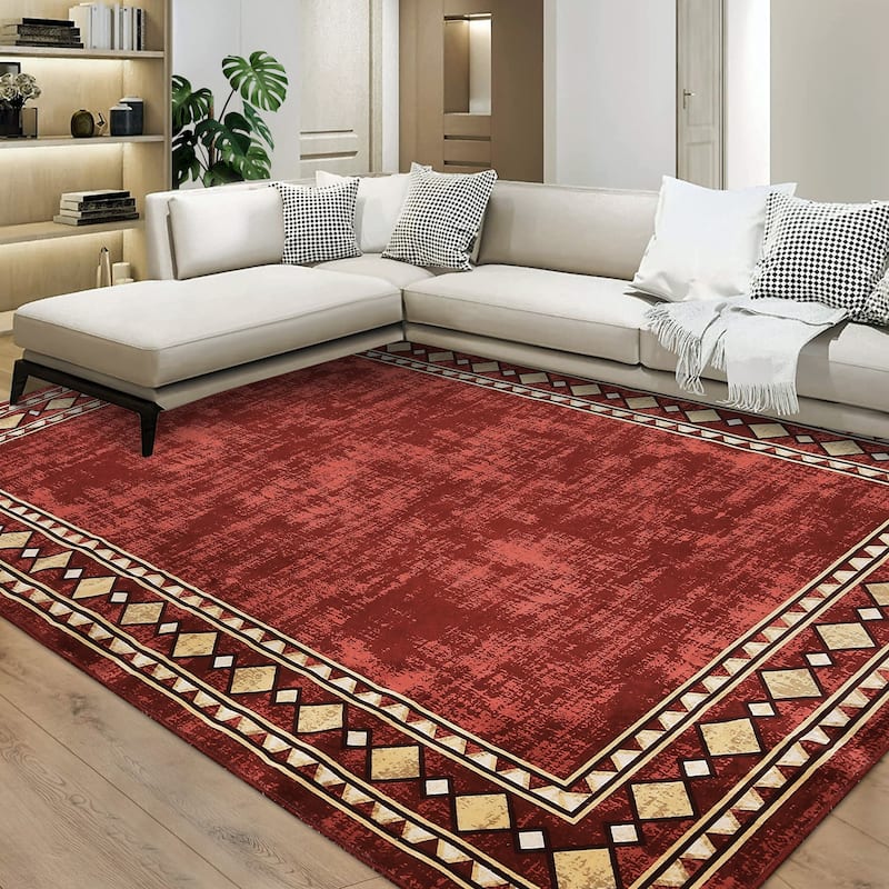 Garvee Machine Washable Rug Modern Bordered Area Rugs