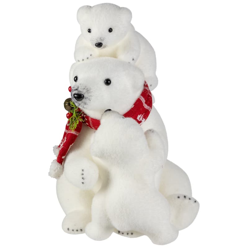 Mama Polar Bear and Cubs Christmas Figures - 13.5" - White and Red