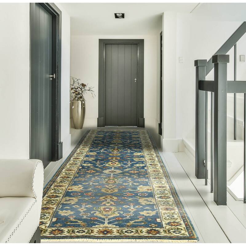 LoomBloom Blue Hand Knotted Wool Area Rug in Traditional Oushak - 2' 6'' x 11' 11''