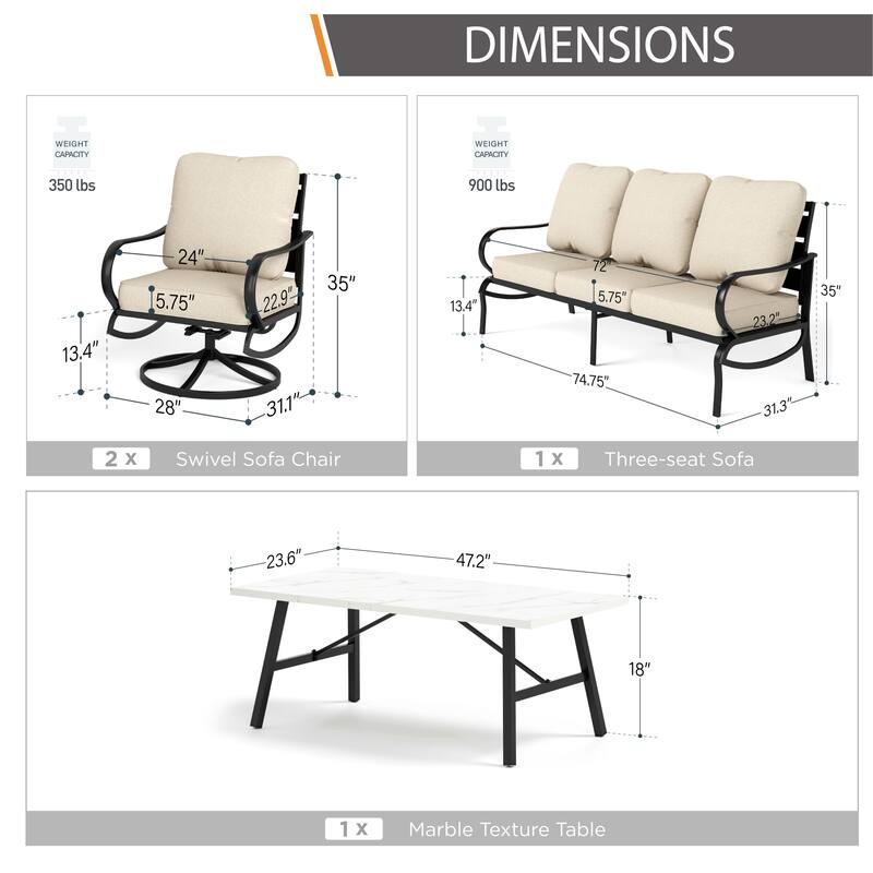 MAISON ARTS 5/7/9-Seat Patio Conversation Set, Outdoor Sofa Set with Single Sofa Chairs, 3-Seater Sofa, Ottoman and Coffee Table