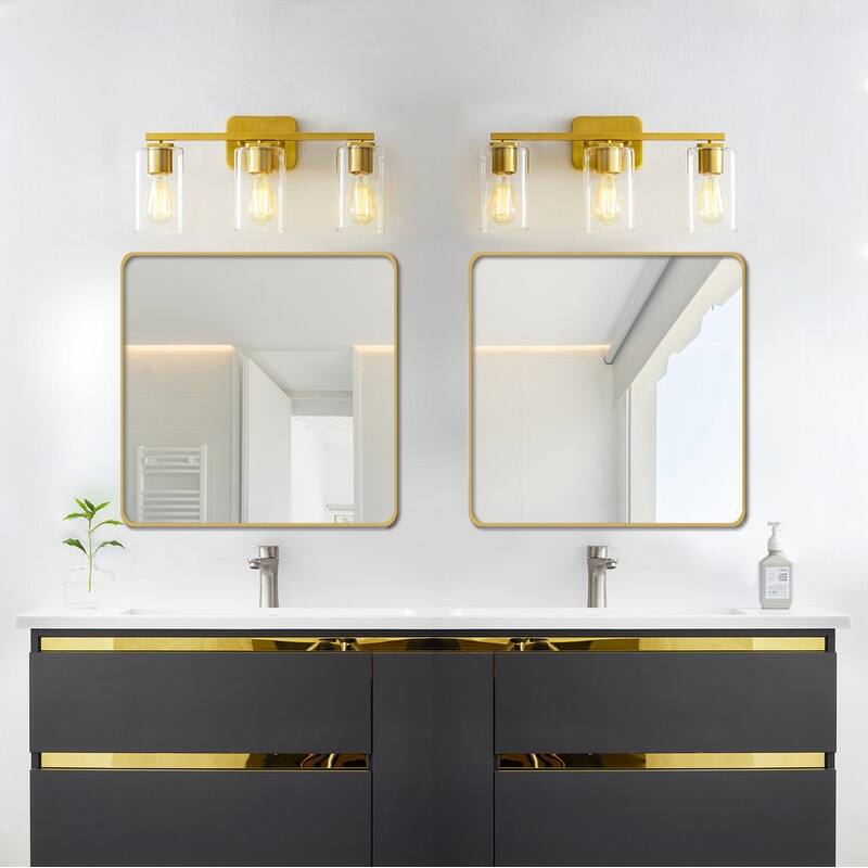 KAWOTI 3 Light Bathroom Vanity Light with Rectangular Glass Shade