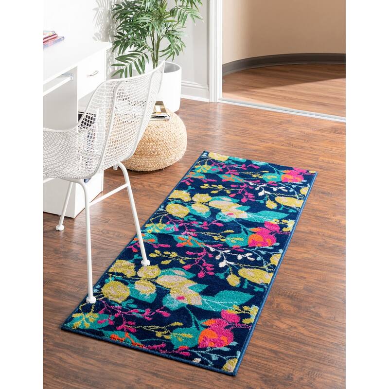 Contemporary Chorisia Collection Area Rug - 2'x6' - Navy Blue