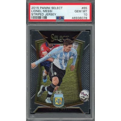Lionel Messi 2015 Panini Select Striped Jersey Soccer Graded Card #65 PSA 10 - 8'6" x 11'6"