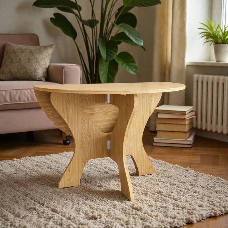 43 Inch Folding Dining Table for Small Spaces, Round MDF Veneer Foldable Kitchen Table with Slim Storage Design