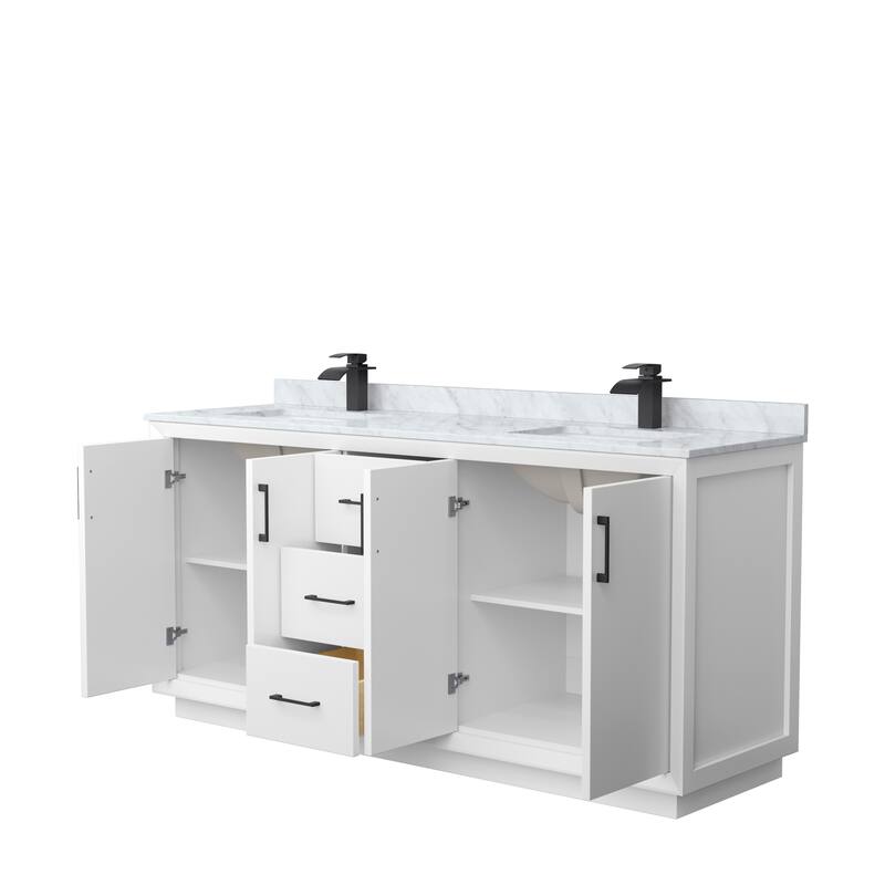 Strada 72-Inch Double Vanity Set, Carrara Marble Top