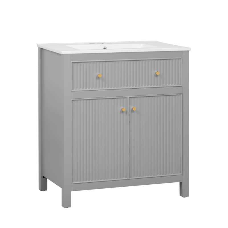 Roomfitters 30" Vanity with Ceramic Sink, Freestanding Cabinet with Soft Closing Doors, Modern Bathroom Design, Grey