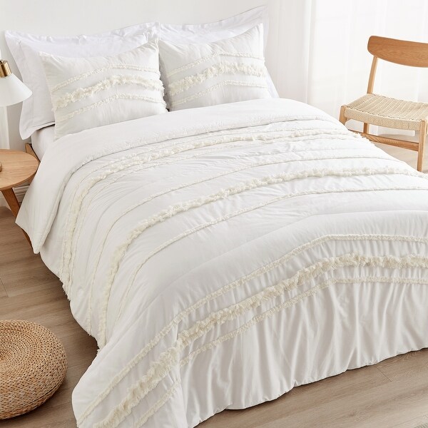 Sweet Jojo Designs Ivory Cotton Bohemian Boho Neutral 3p Full Queen Comforter Set Off White Modern Farmhouse Minimalist Fringe Bed Bath Beyond 39159608
