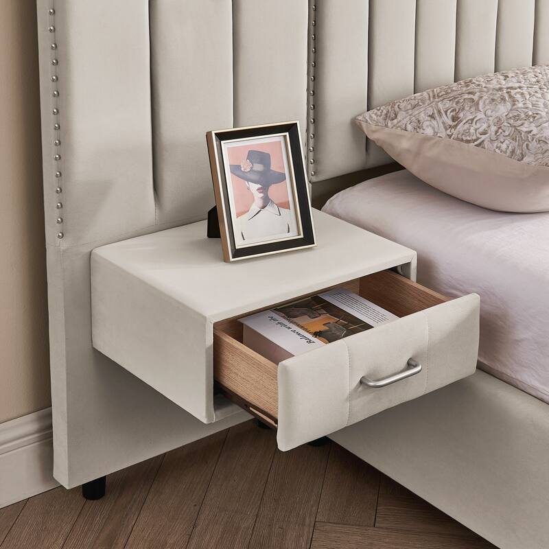 King Size Upholstered Bed Frame with Velvet Fabric